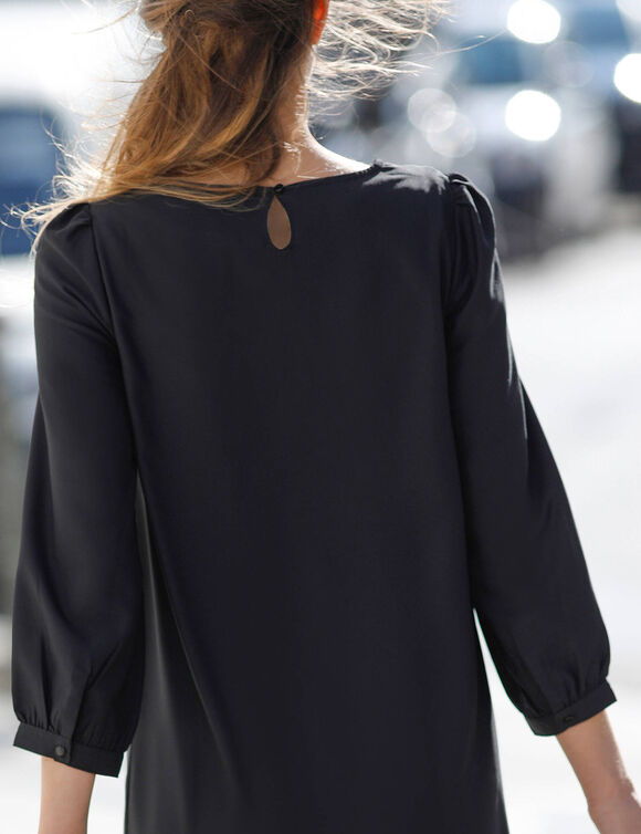 Robe droite manches 7/8ème unie (noir) Robe droite manches 7/8ème unie (noir)